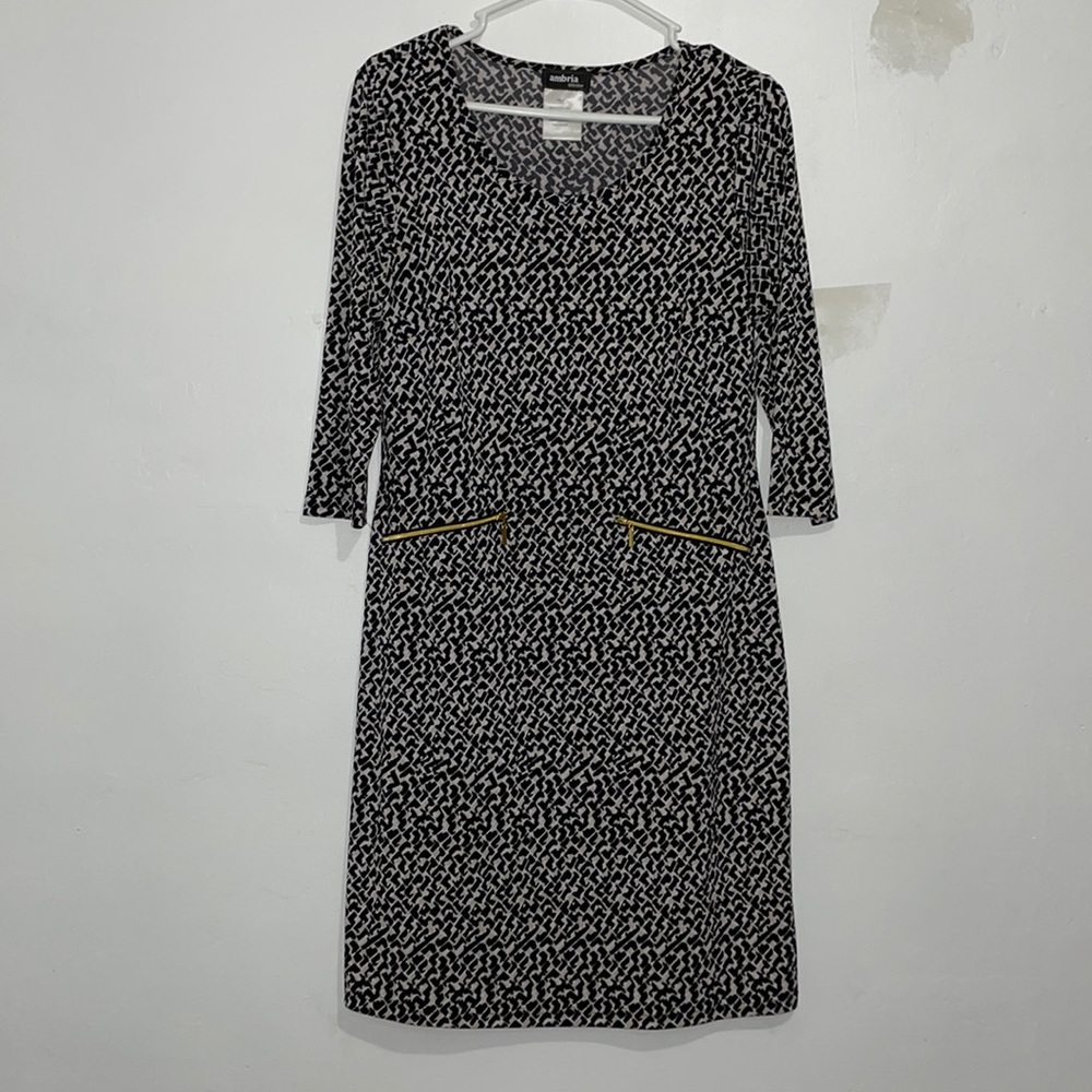 Size 6 Women's Ambria Selection Dress Brown, Black, and White
